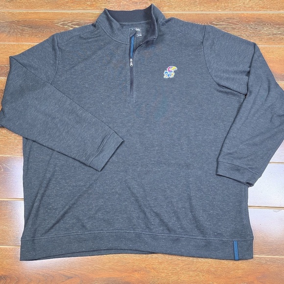 KANSAS JAYHAWKS Adidas Quarter Zip Pullover Sweater Charcoal -Mens 2XL- CE9134 - Picture 1 of 8